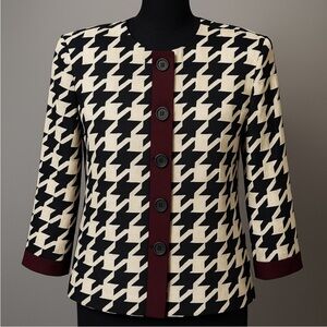 Vintage Dior Black and Cream Houndstooth Women's Jacket size 8